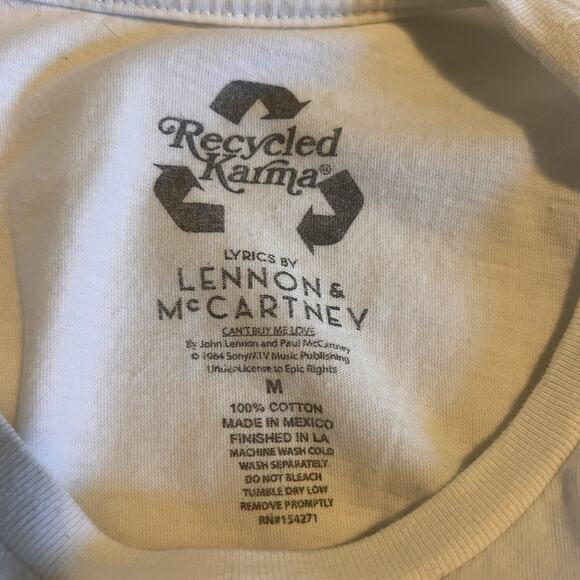 Recycled Karma Can’t Buy Me Love Beatles T-Shirt Women’s Medium Distressed Retro - Picture 4 of 5